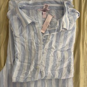 Victoria's Secret Light Blue and White Striped Sleepwear